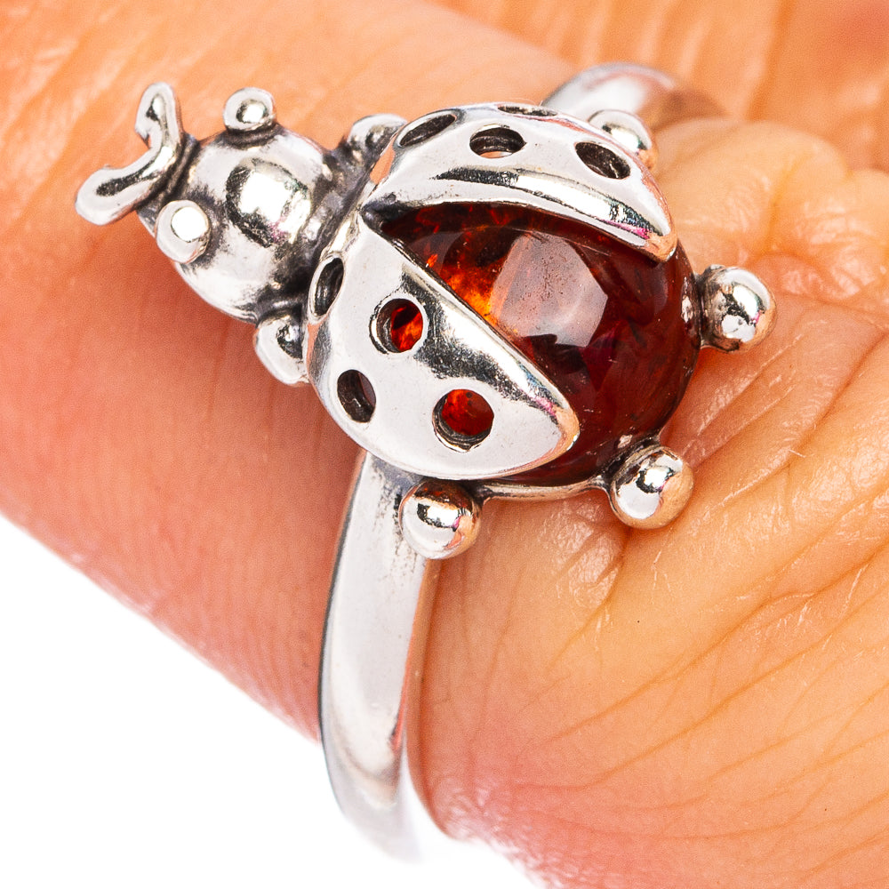 Baltic Amber Ladybug Ring Size 6.75 (.925 Sterling Silver)
