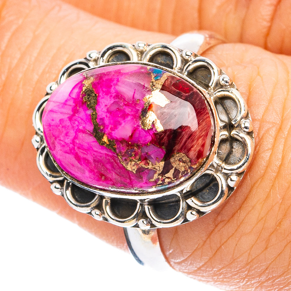 Kingman Pink Dahlia Turquoise Ring Size 7.25 (925 Sterling Silver) R8298