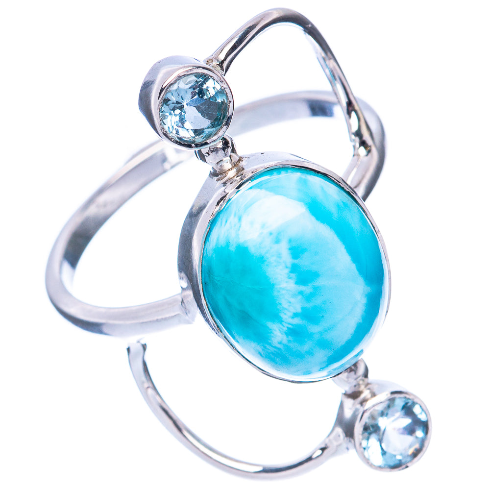Premium Larimar, Blue Topaz Ring Size 8.25 (925 Sterling Silver) R2633