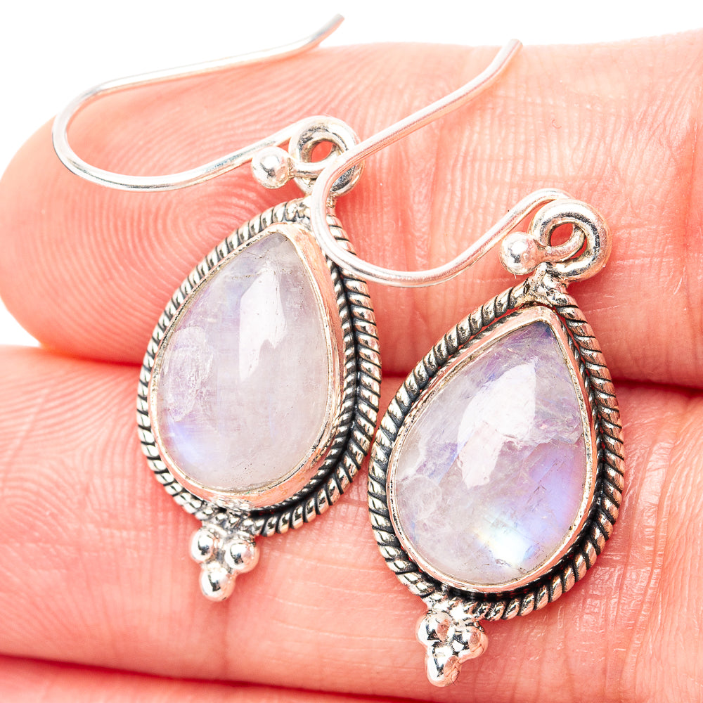 Rainbow Moonstone Earrings 1 3/8" (.925 Sterling Silver)