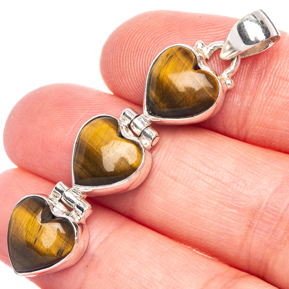 Tiger Eye Heart Pendant 1 7/8" (925 Sterling Silver) P40193
