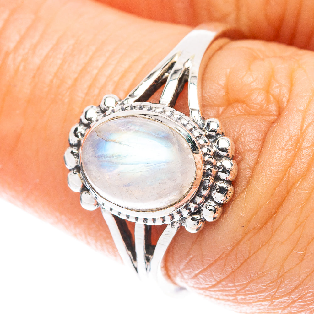 Rainbow Moonstone Ring Size 6.5 (925 Sterling Silver) R5622