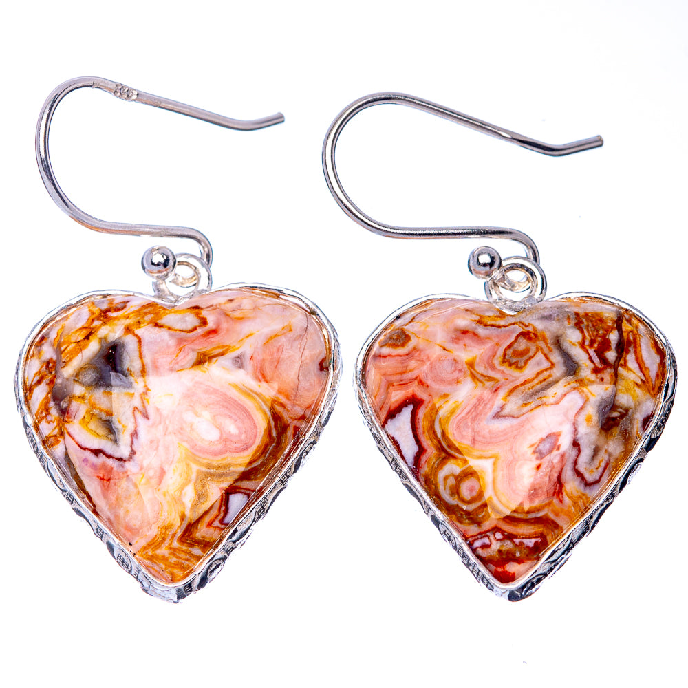 Crazy Lace Agate Heart 925 Sterling Silver Earrings 1 1/4" (925 Sterling Silver) E1441