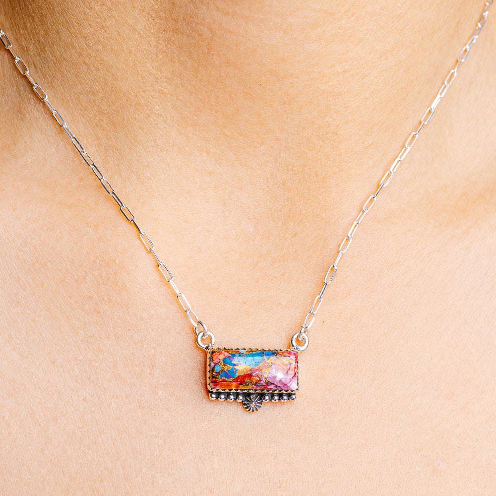 Purple Dahlia Mohave Turquoise Necklace 17 to 19" (.925 Sterling Silver)