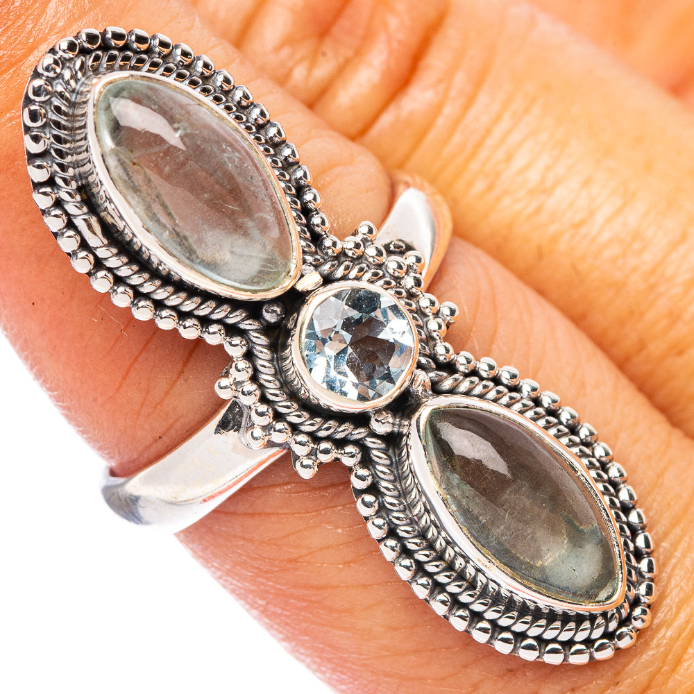 Large Aquamarine, Blue Topaz Ring Size 7.75 (925 Sterling Silver) R7408
