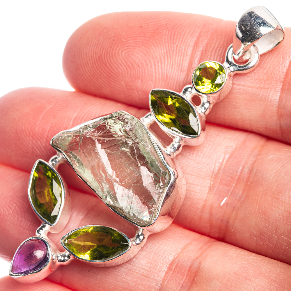 Rough Green Amethyst, Peridot, Amethyst Pendant 2 1/8" (925 Sterling Silver) P39725