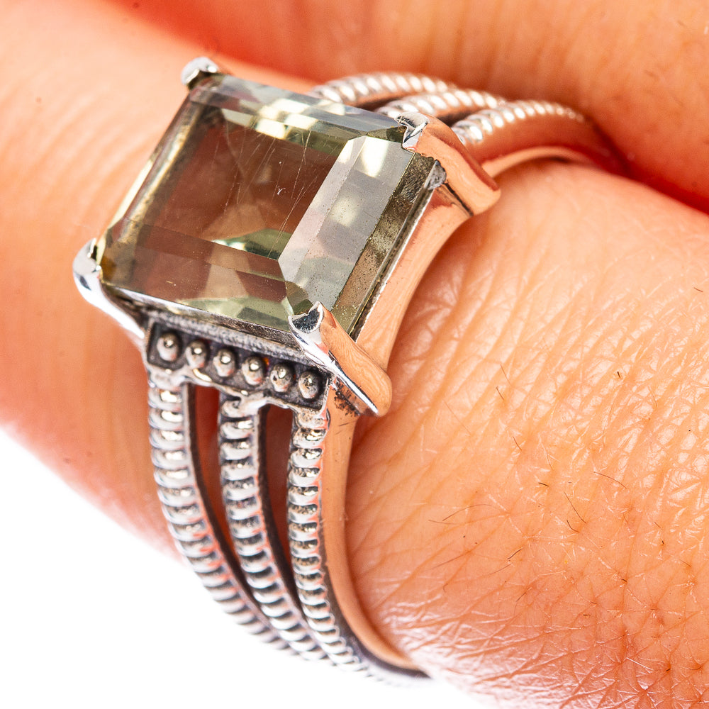Faceted Green Amethyst Ring Size 8.75 (925 Sterling Silver) R3099
