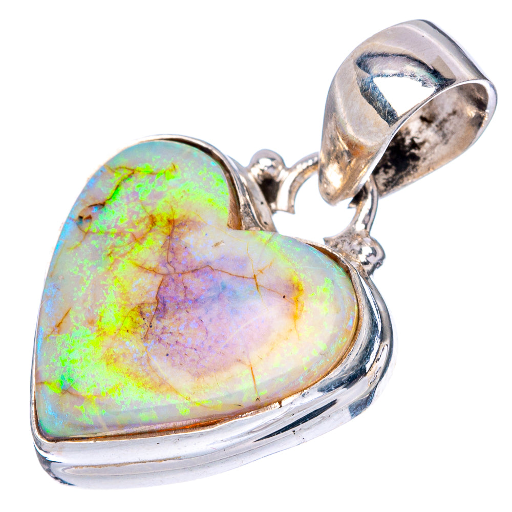 Rare Sterling Opal Heart Pendant 1 1/8" (925 Sterling Silver) P42890