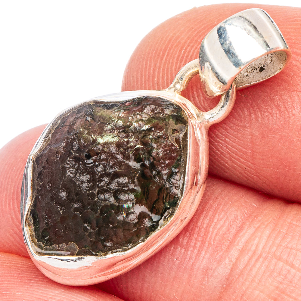 Rare Moldavite Pendant 1 1/8" (925 Sterling Silver) P44187
