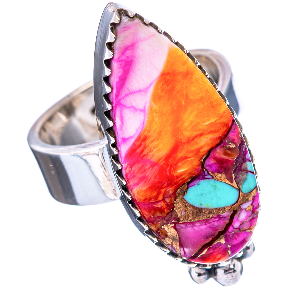 Pink Dahlia Mohave Turquoise Ring Size 7 Adjustable (.925 Sterling Silver)