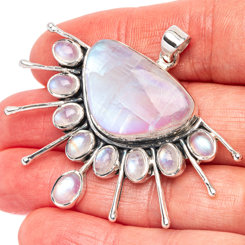Signature Rainbow Moonstone Pendant 1 3/4" (.925 Sterling Silver)