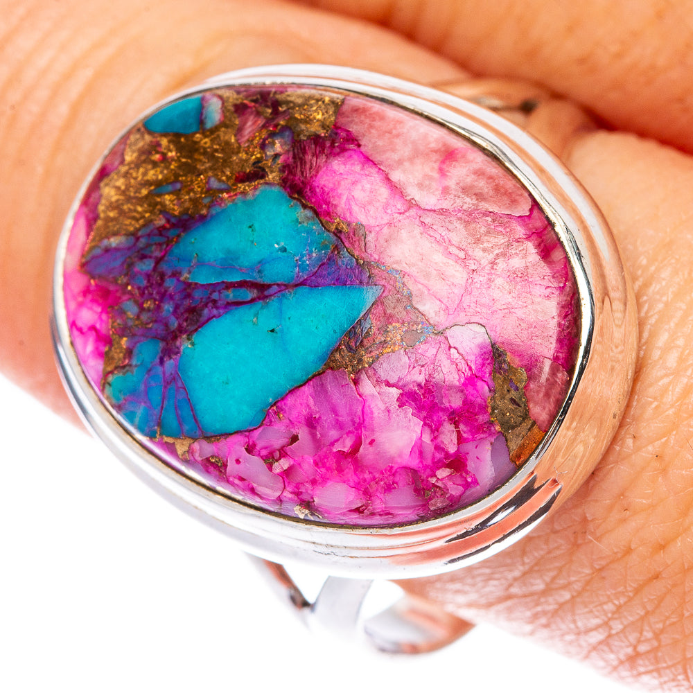 Kingman Pink Dahlia Turquoise Ring Size 11 (925 Sterling Silver) R1465