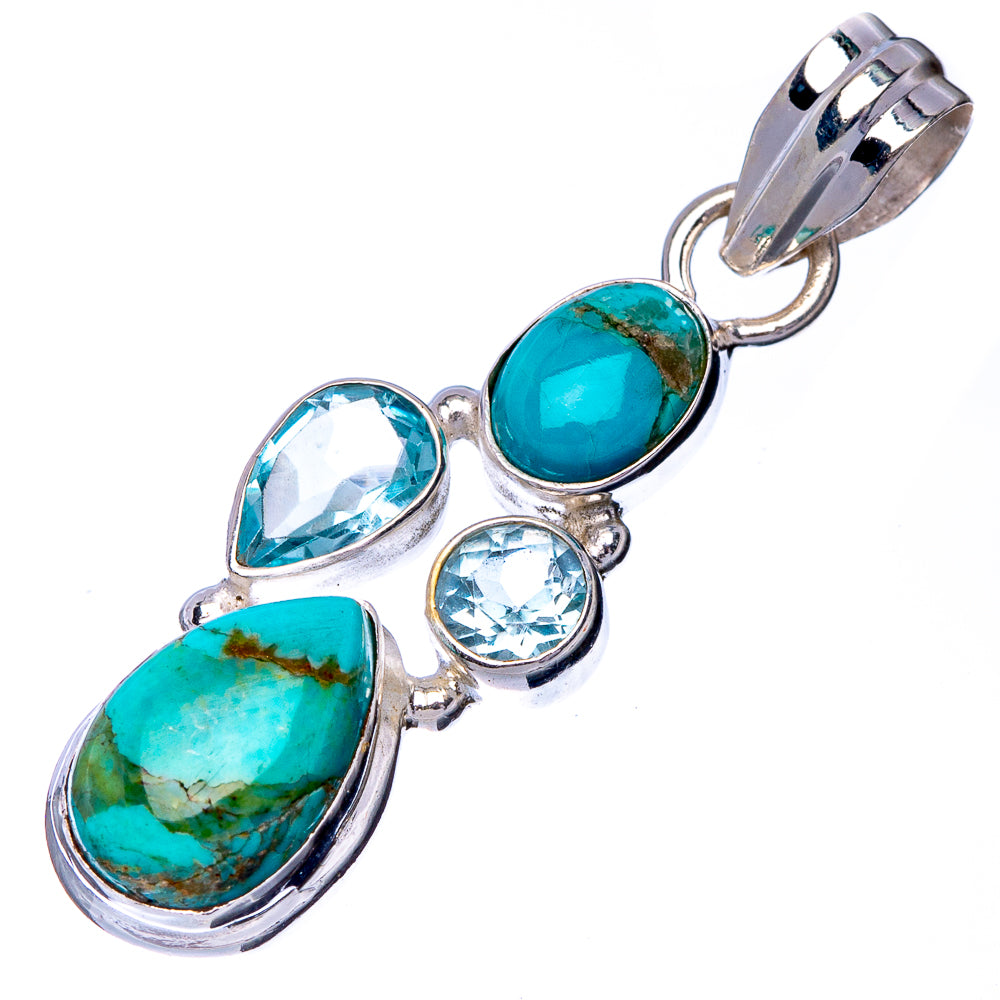Rare Kingman Turquoise, Blue Topaz Pendant 1 5/8" (925 Sterling Silver) P41020