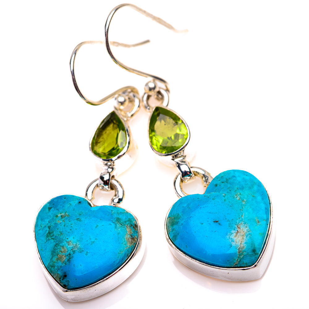 Chrysocolla, Peridot Earrings 1 5/8" (925 Sterling Silver) EARR432188