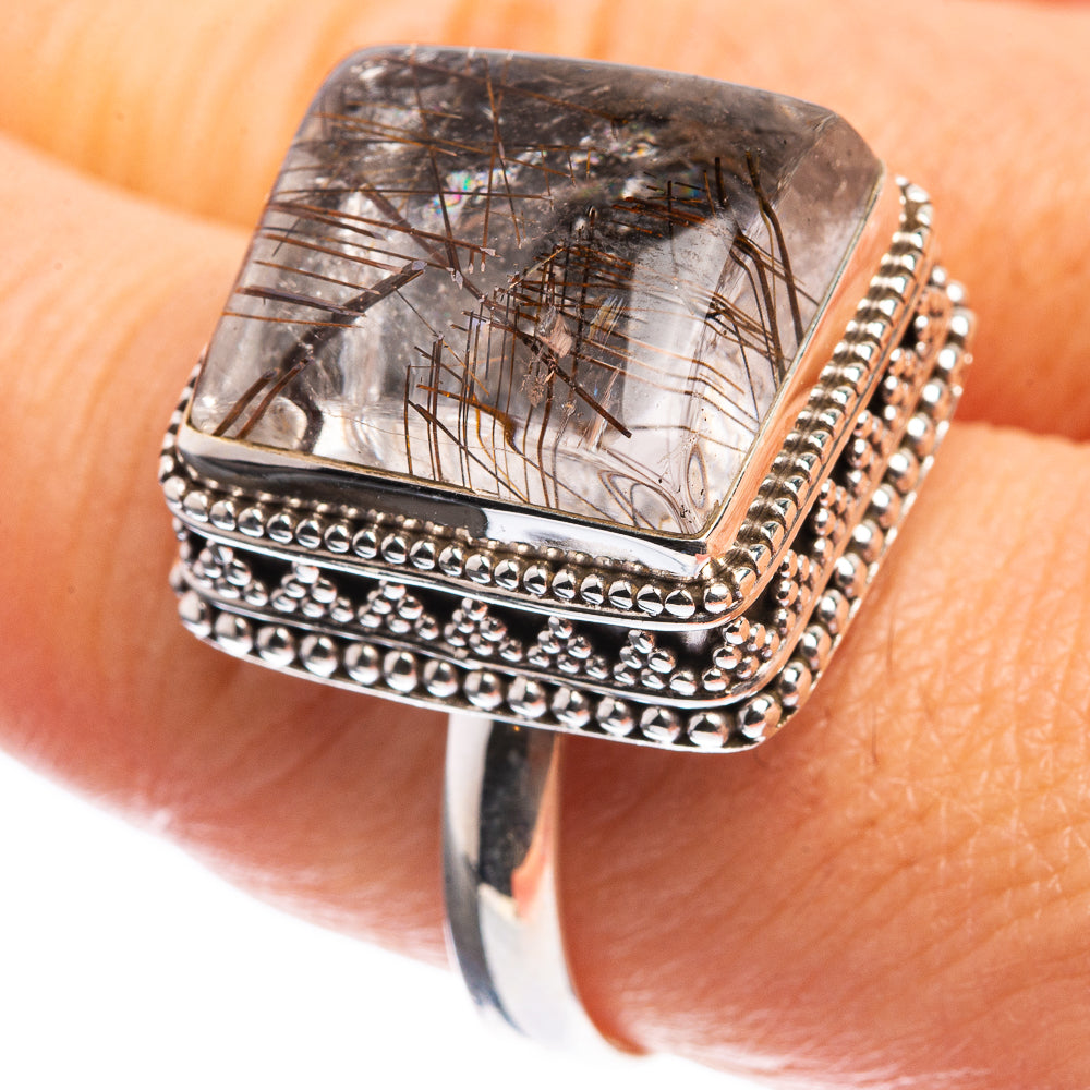 Large Tourmalinated Quartz Ring Size 10 (925 Sterling Silver) R143018