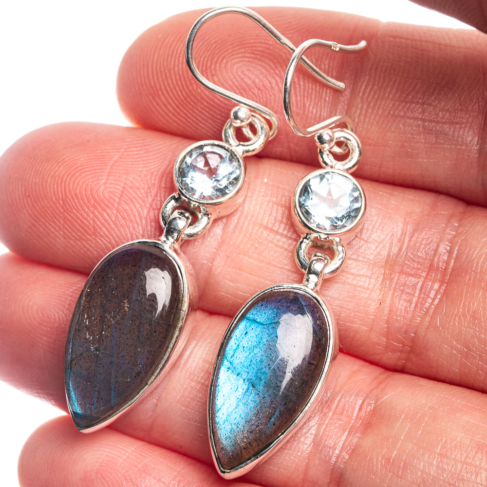 Labradorite, Blue Topaz Earrings 1 3/4" (925 Sterling Silver) E433004