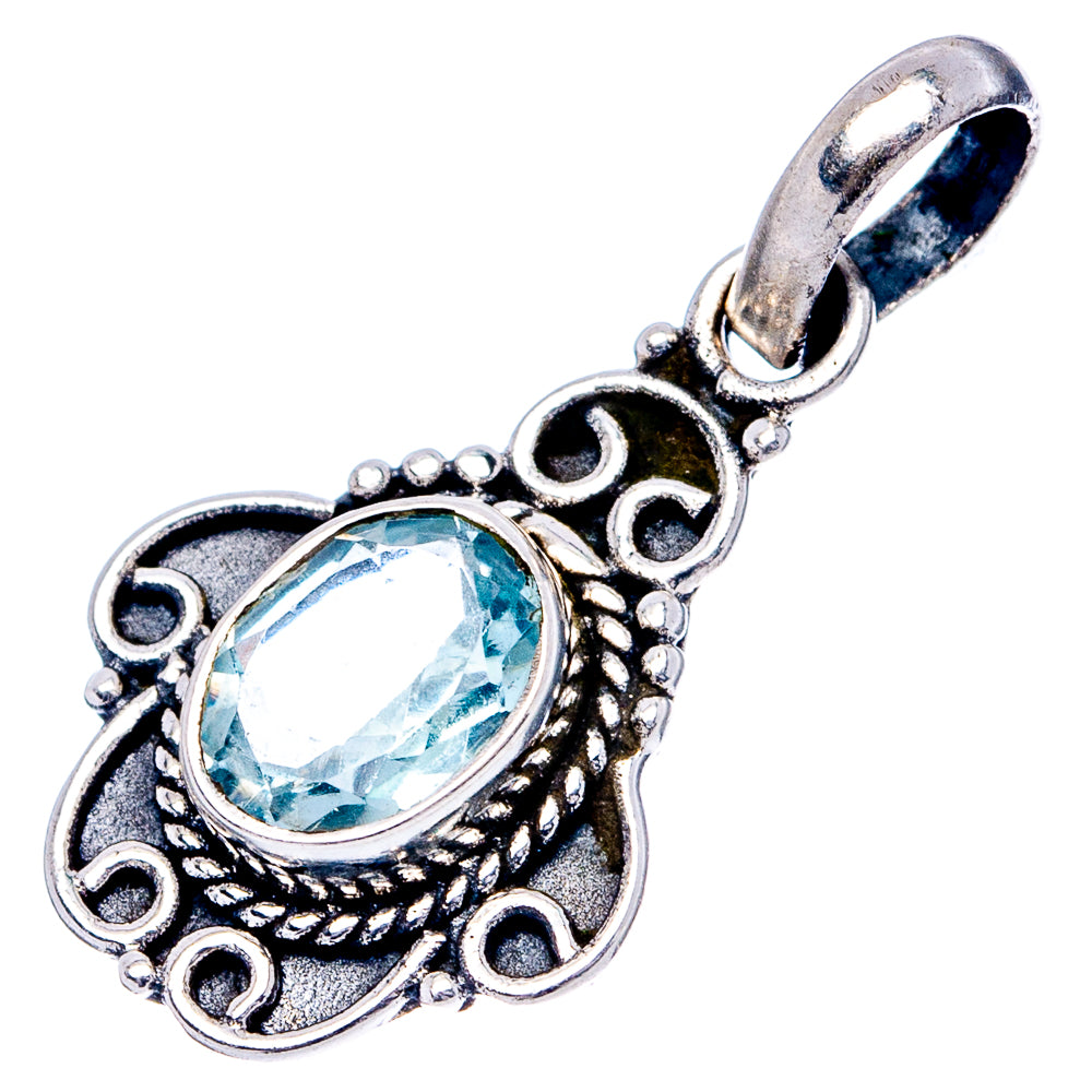Dainty Blue Topaz Pendant 1 1/8" (.925 Sterling Silver)
