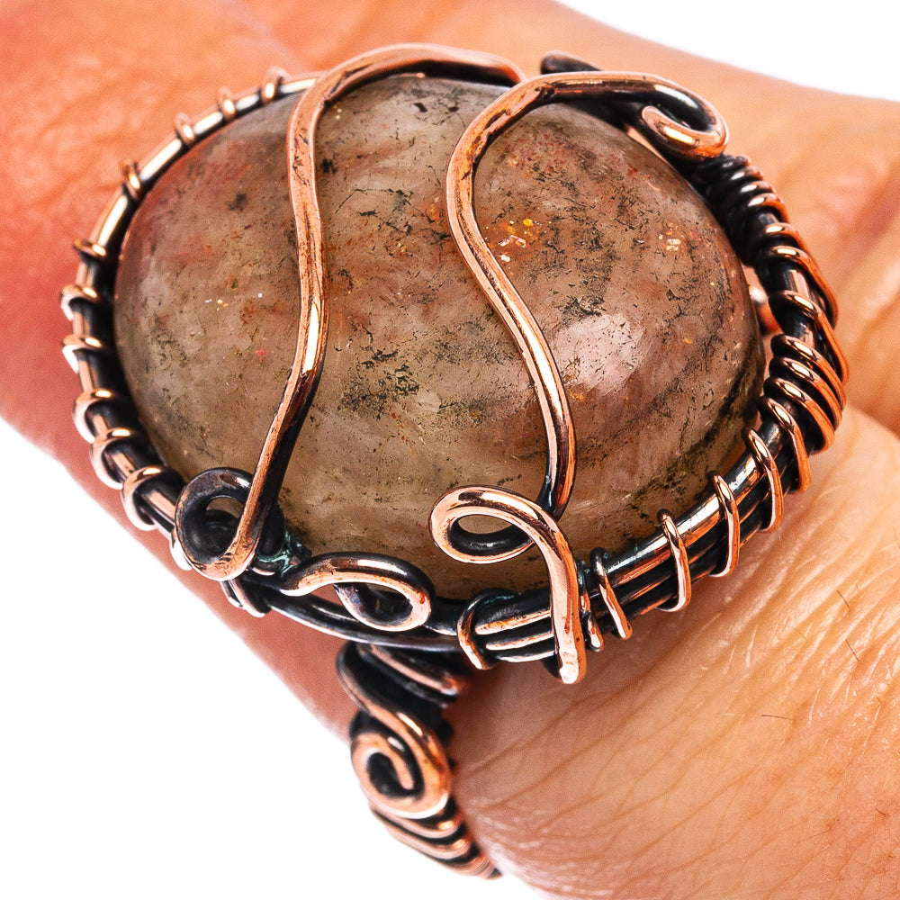 Sunstone Wire Wrap Ring Size 7 (Oxidized Copper)