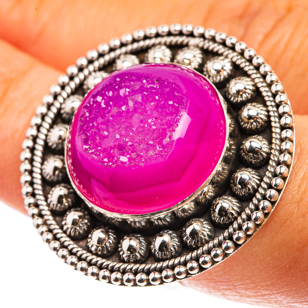 Large Pink Agate Druzy Ring Size 7 (925 Sterling Silver) R142907