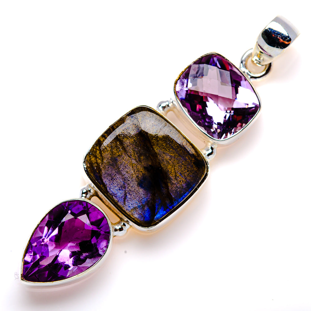 Labradorite, Amethyst Pendant 2 1/4" (925 Sterling Silver) PD38004