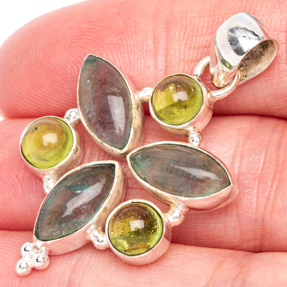 Natural Aquamarine, Peridot Pendant 1 5/8" (925 Sterling Silver) P40607