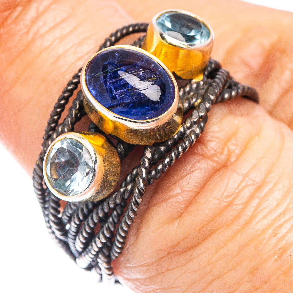 Kyanite Black Rhodium Plated, Blue Topaz Ring Size 7 (.925 Sterling Silver)