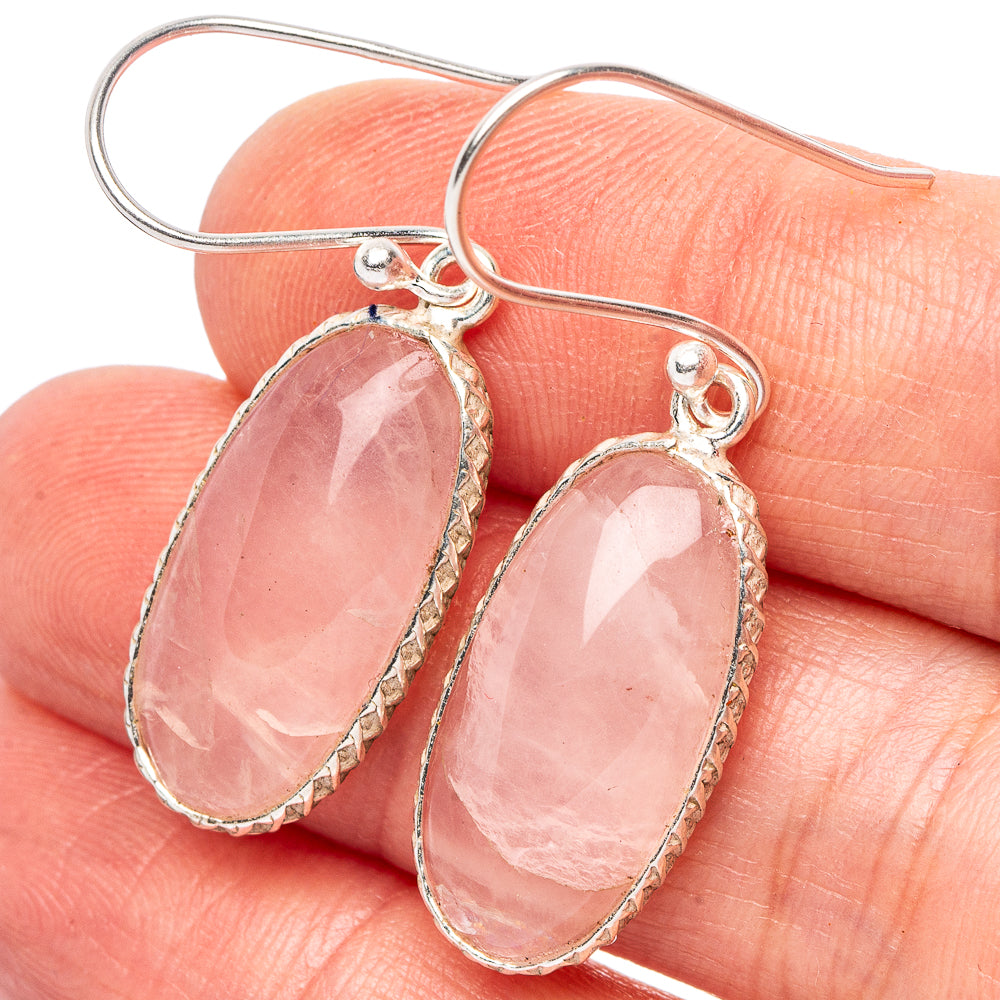Rose Quartz Earrings 1 5/8" (.925 Sterling Silver)