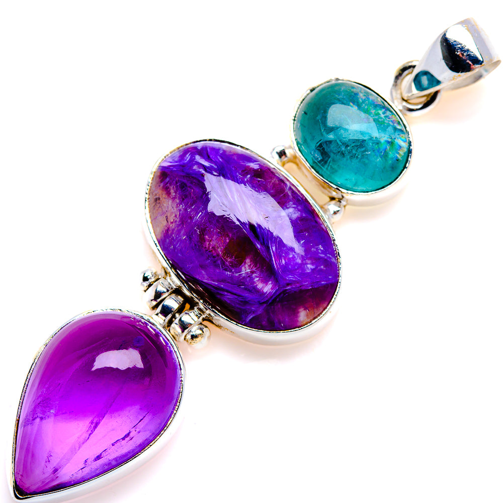 Charoite, Amethyst, Tibetan Turquoise Pendant 2 1/2" (925 Sterling Silver) PD38148