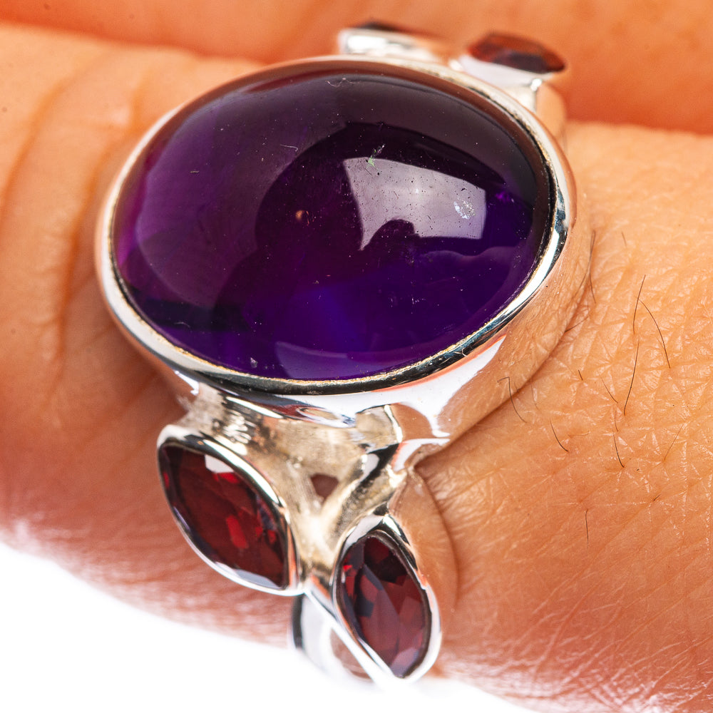 Amethyst, Garnet 925 Sterling Silver Ring Size 8