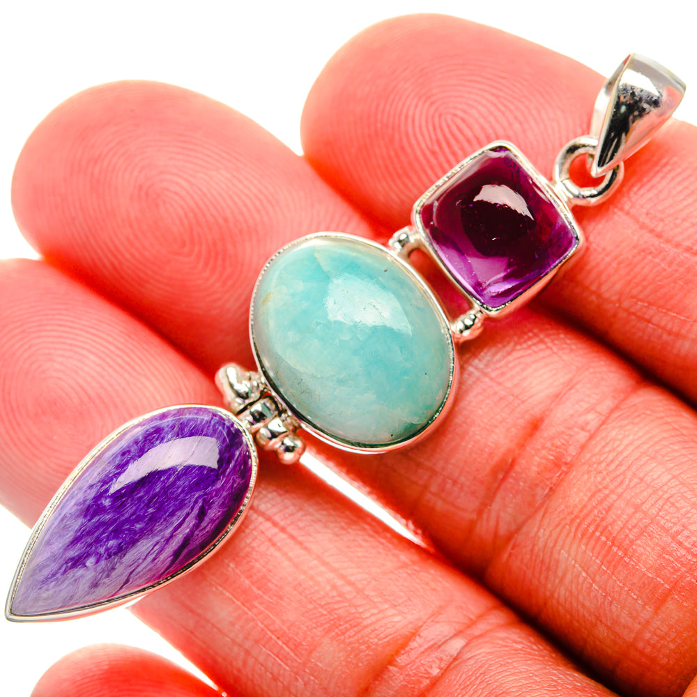 Charoite, Amazonite, Amethyst Pendant 2 1/2" (925 Sterling Silver) PD38197