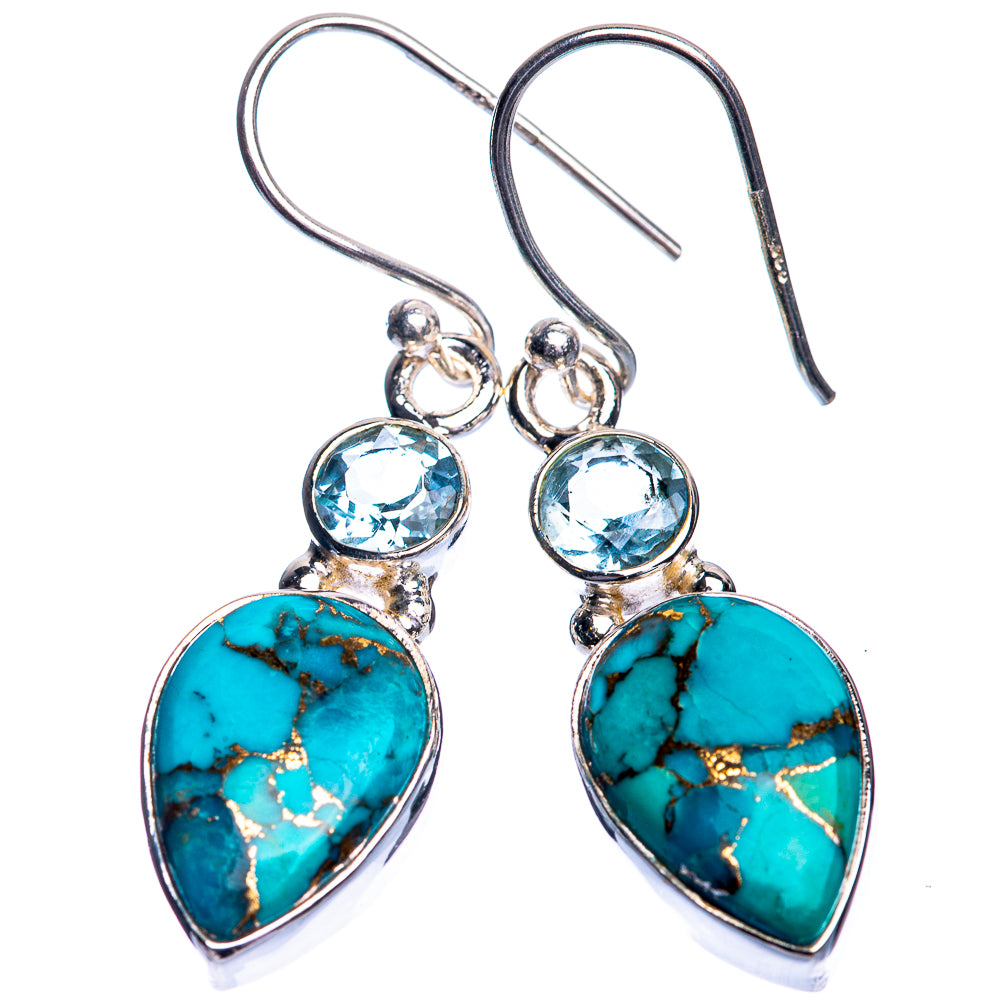 Blue Copper Composite Turquoise, Blue Topaz Earrings 1 3/8" (925 Sterling Silver) E432787