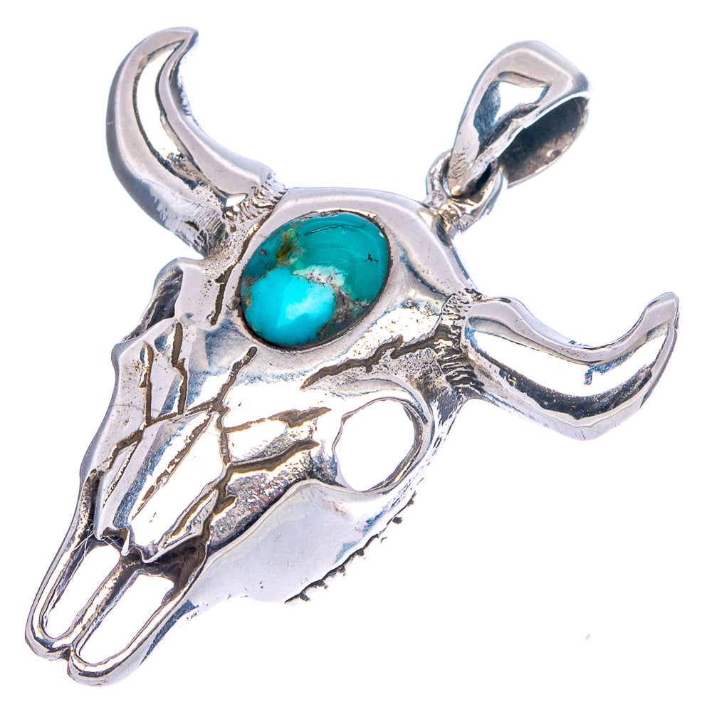 Mohave Turquoise Cow Skull Pendant 1 1/4" (.925 Sterling Silver)