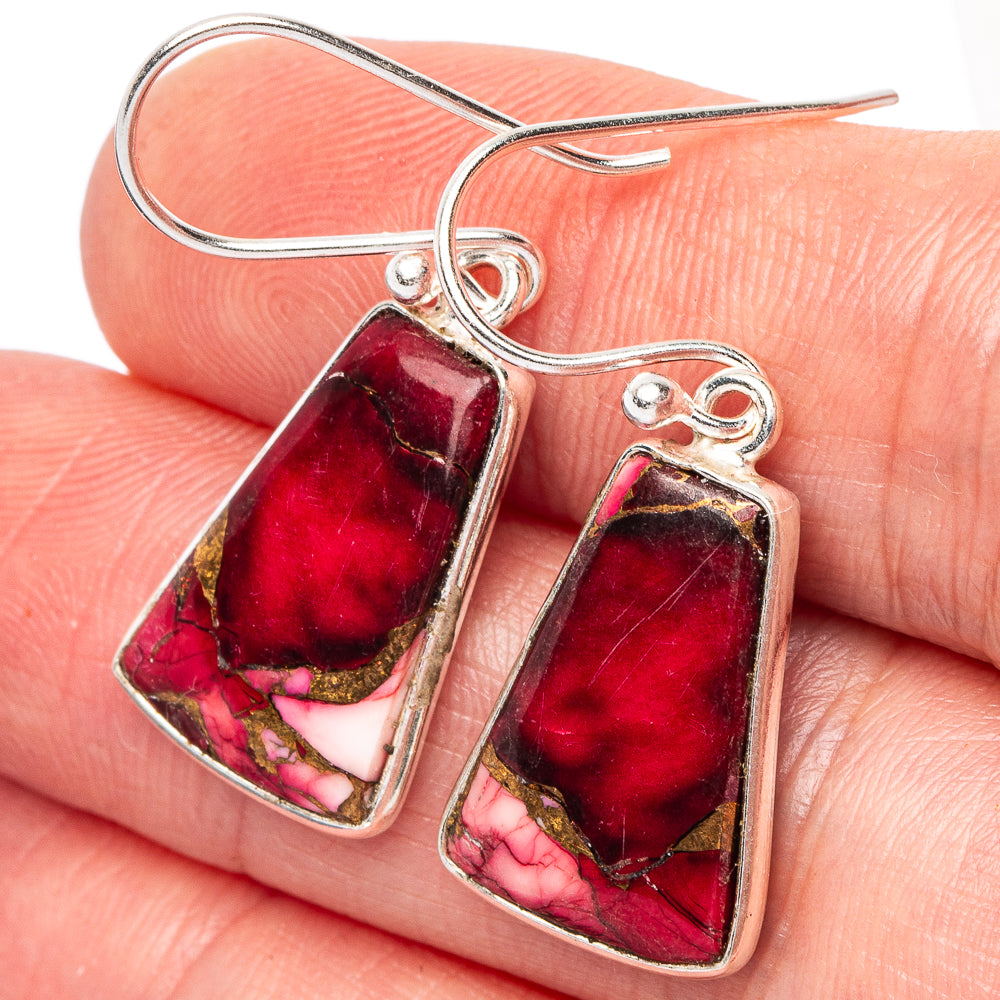 Red Dahlia Mohave Turquoise Earrings 1 3/8" (.925 Sterling Silver)