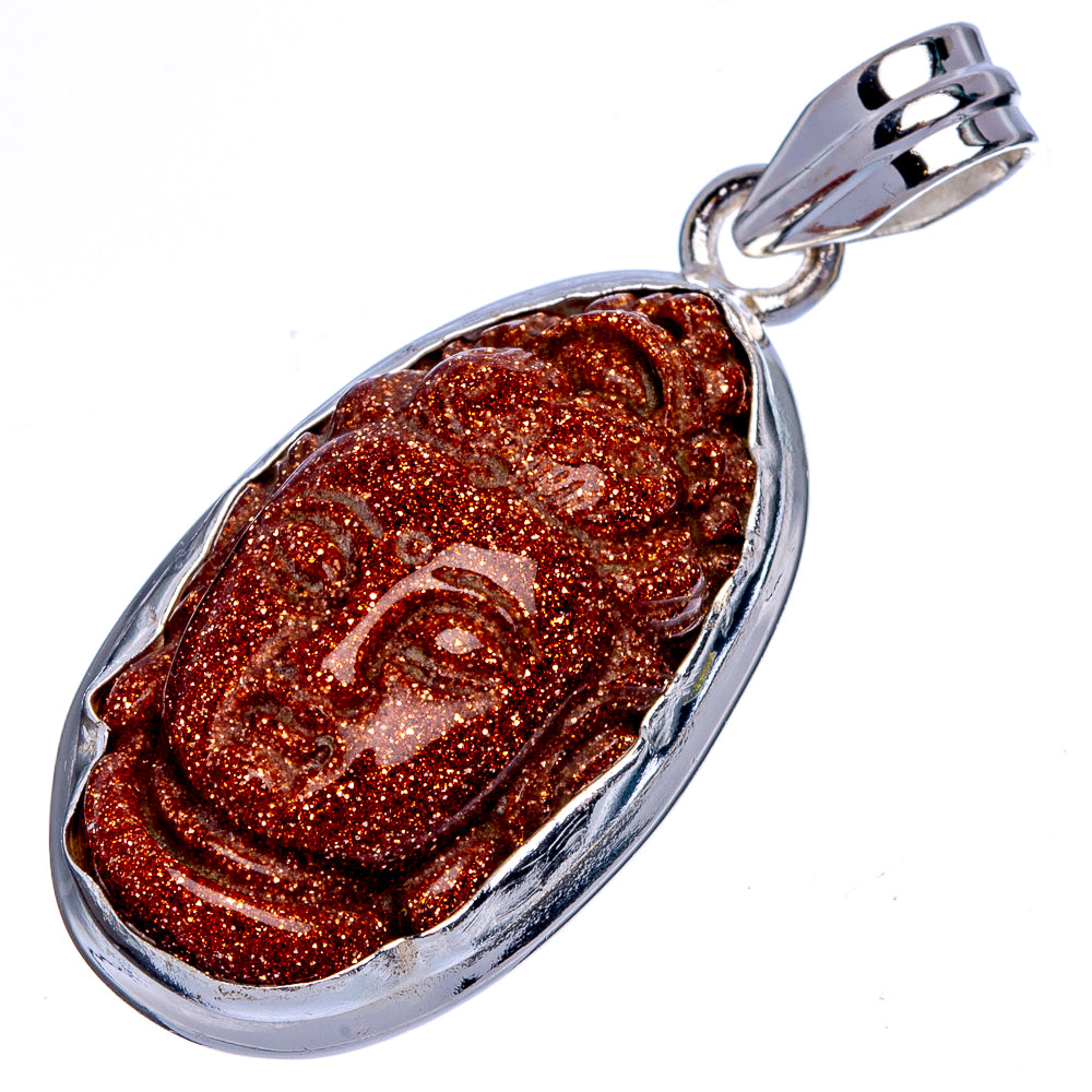 Goldstone Buddha Pendant 1 5/8" (925 Sterling Silver) P40376