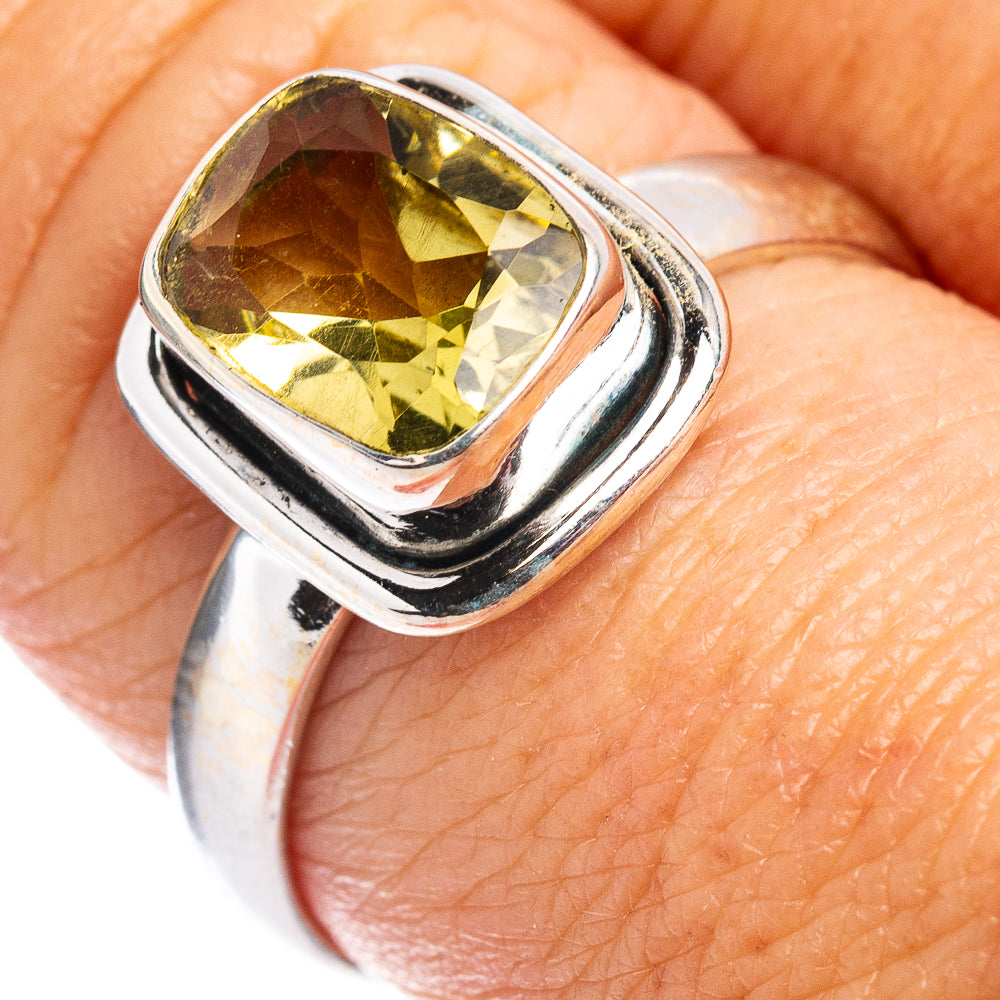 Faceted Lemon Quartz Ring Size 8 (.925 Sterling Silver)