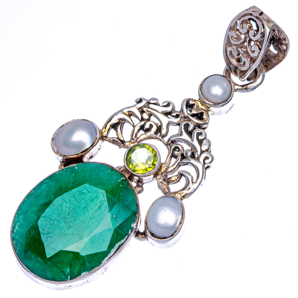 Green Sillimanite, Peridot, Cultured Pearl Pendant 2 3/8" (925 Sterling Silver) P40029