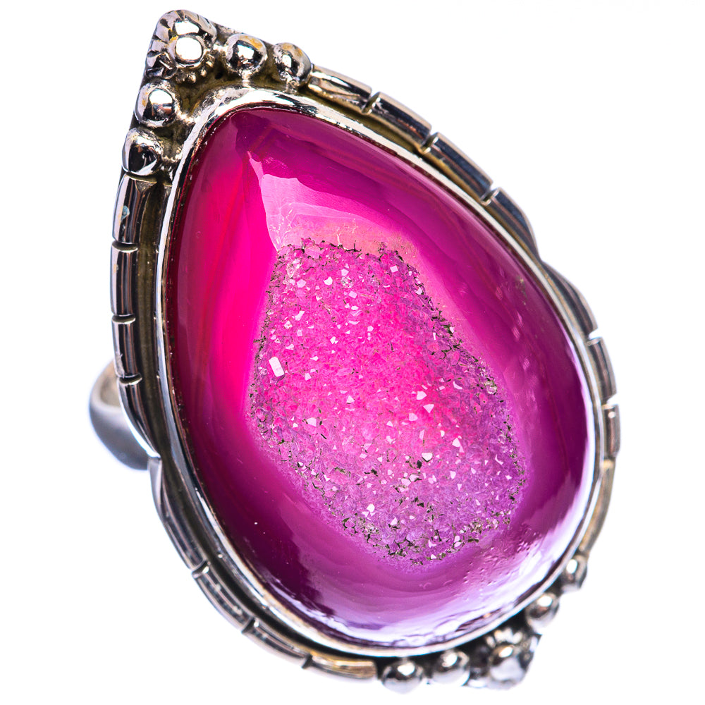 Large Pink Druzy 925 Sterling Silver Ring Size 7.5
