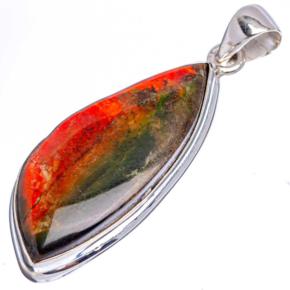 Premium Ammolite, Blue Topaz Pendant 1 7/8" (.925 Sterling Silver)