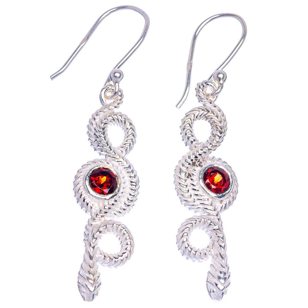 Garnet Snake Earrings 1 3/4" (925 Sterling Silver) E1048
