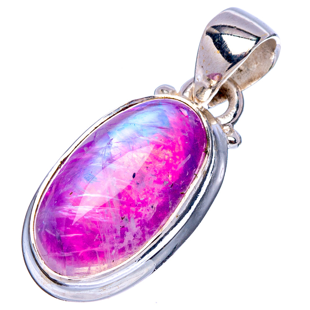 Pink Moonstone Pendant 1 1/8" (.925 Sterling Silver)