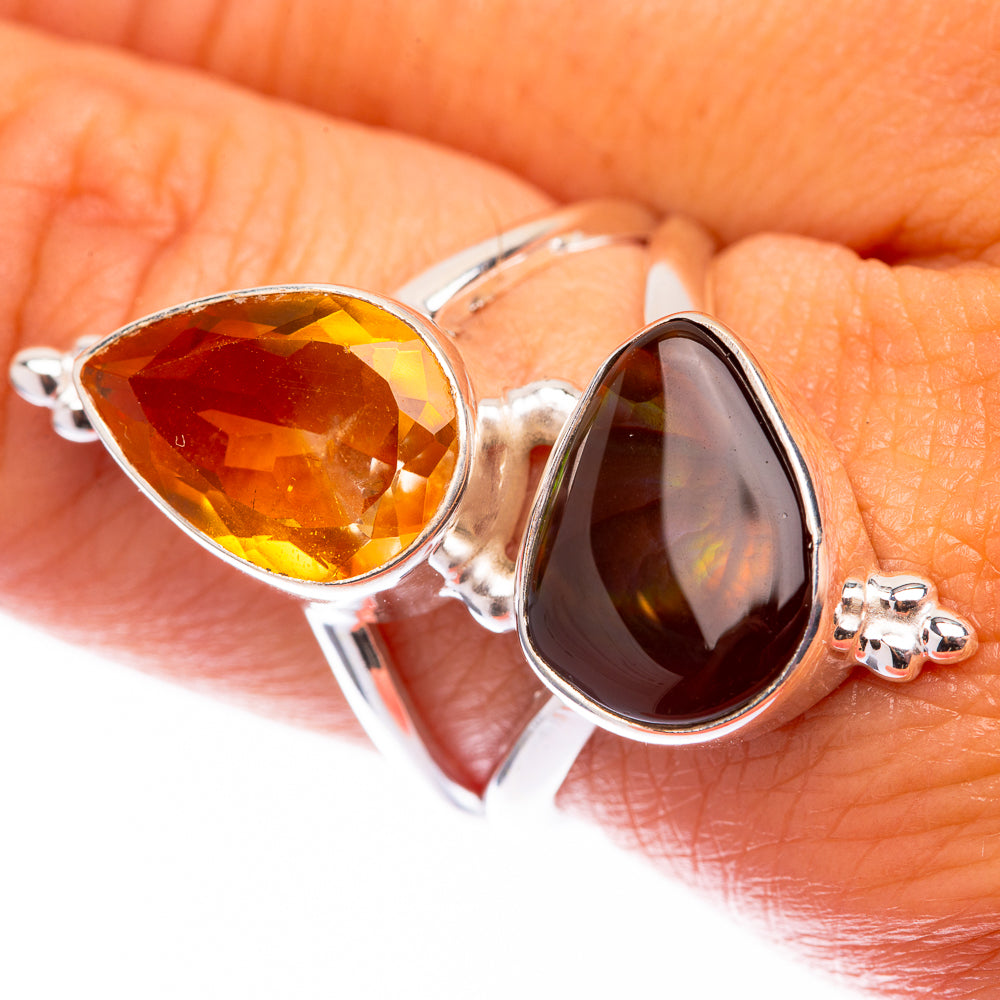Mexican Fire Agate, Citrine 925 Sterling Silver Ring Size 8 (925 Sterling Silver) RING140332