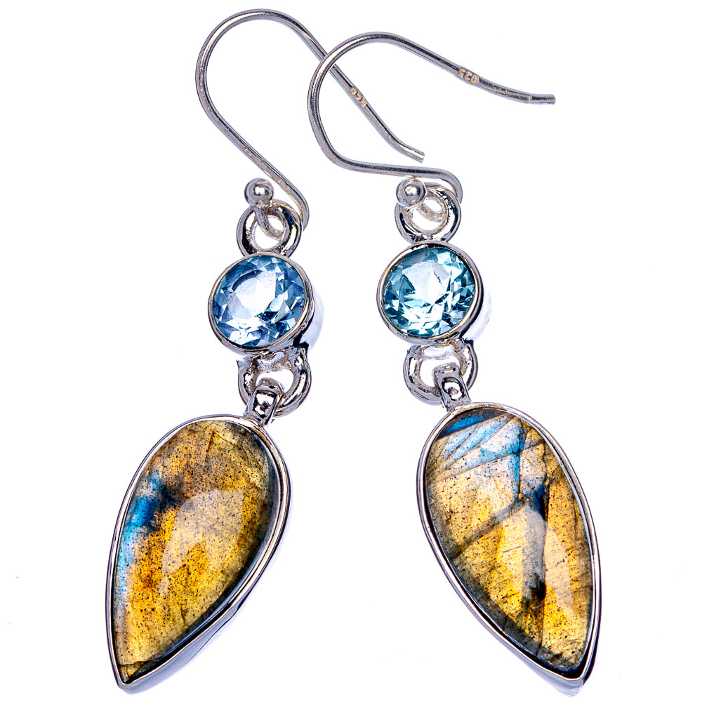 Labradorite, Blue Topaz Earrings 1 7/8" (925 Sterling Silver) E433102