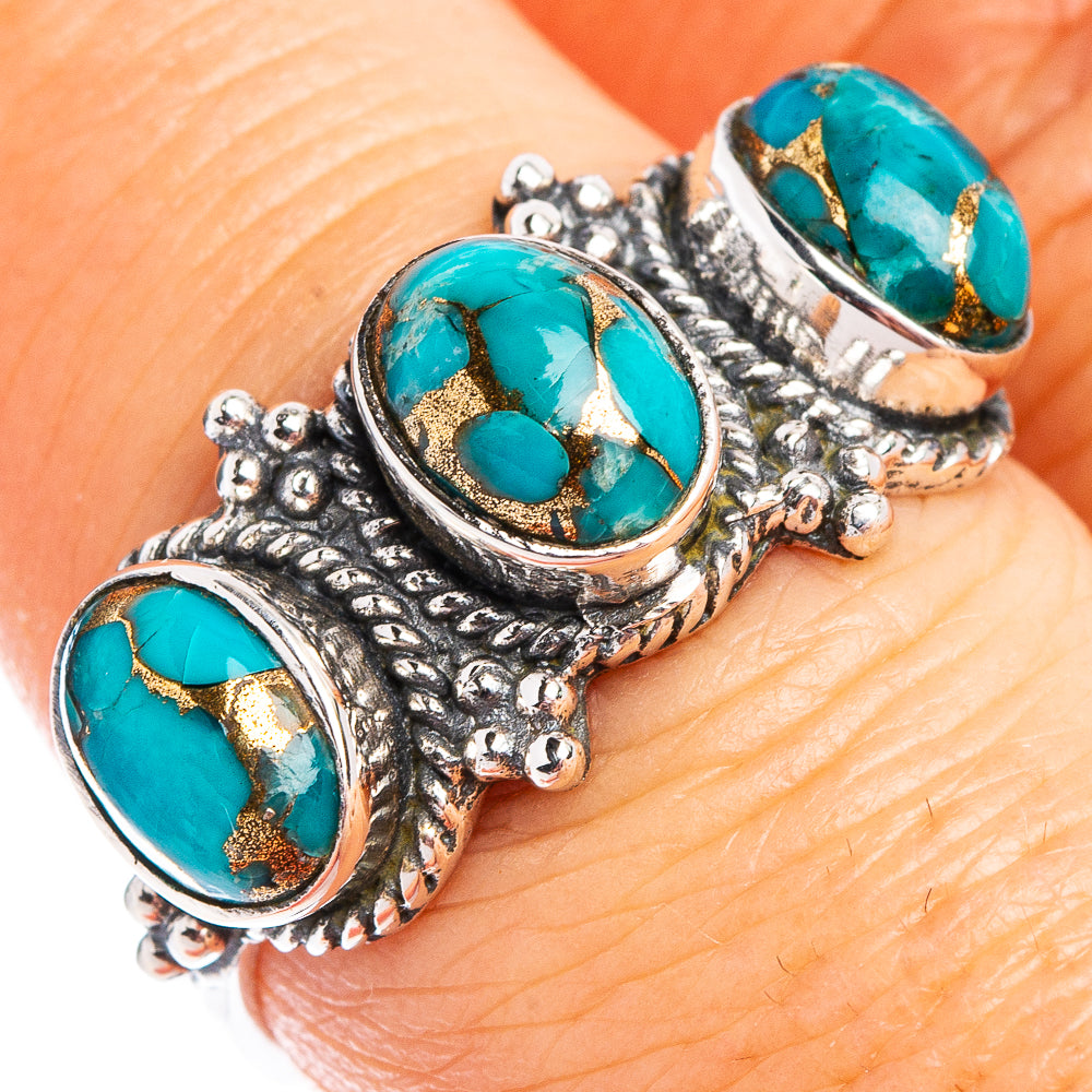Blue Copper Turquoise Ring Size 7.75 (.925 Sterling Silver)