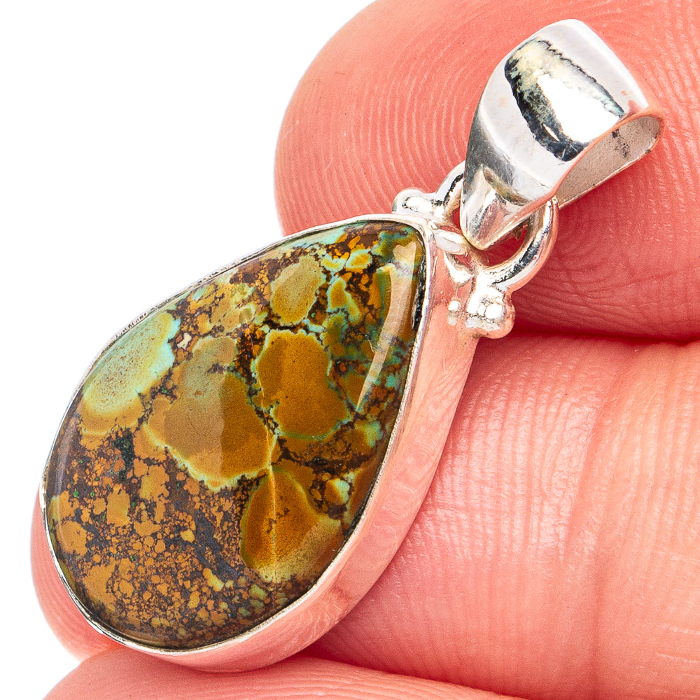 Hubei Spiderweb Turquoise Pendant 1 1/8" (925 Sterling Silver) P45185