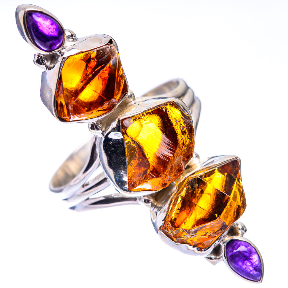 Large Raw Citrine, Amethyst Ring Size 10.75 (925 Sterling Silver) R140624