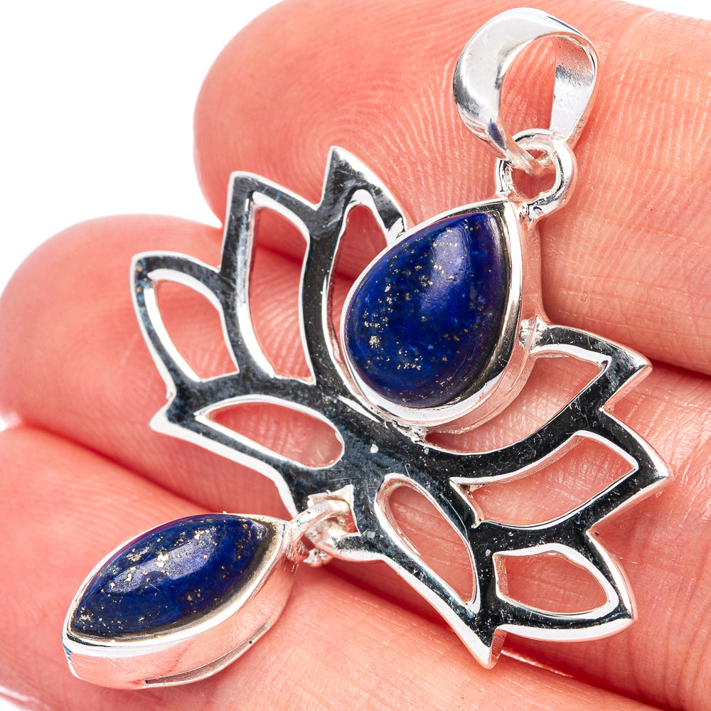 Lapis Lazuli Lotus Dainty Pendant 1 5/8" (925 Sterling Silver) P43565