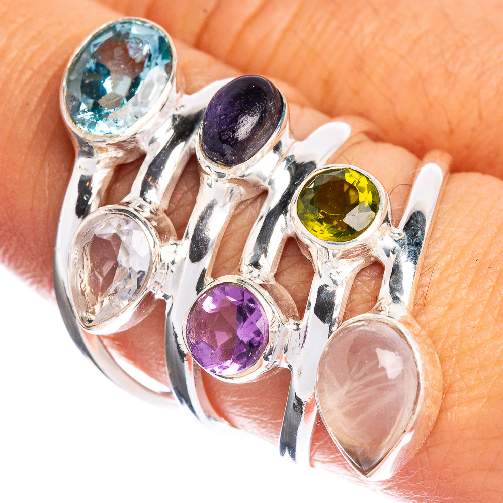 Large Blue Topaz, White Quartz, Tanzanite, Amethyst, Peridot, Rainbow Moonstone Ring Size 8.75 (925 Sterling Silver) R144370