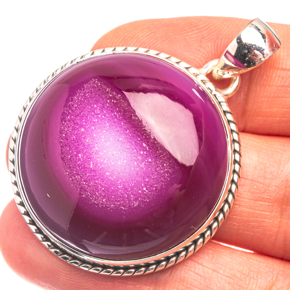 Pink Agate Druzy Pendant 1 3/4" (925 Sterling Silver) P38846