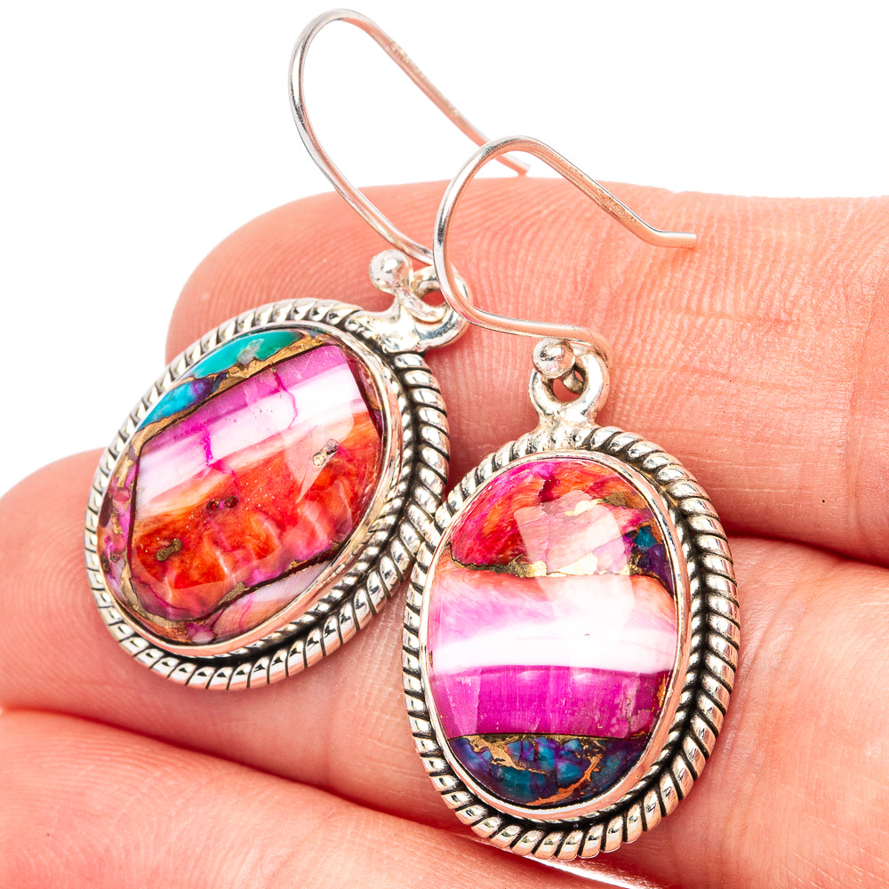 Kingman Pink Dahlia Turquoise 925 Sterling Silver Earrings 1 3/8" (925 Sterling Silver) E2203