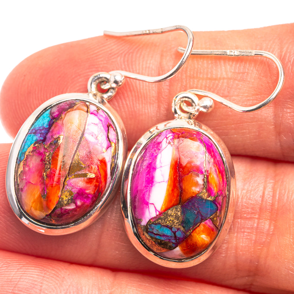 Kingman Pink Dahlia Turquoise Earrings 1 3/8" (925 Sterling Silver) E432386